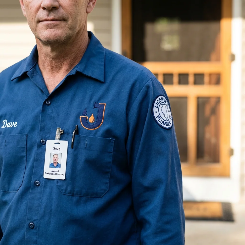 Licensed plumber showing ID badge in Wellsboro, PA