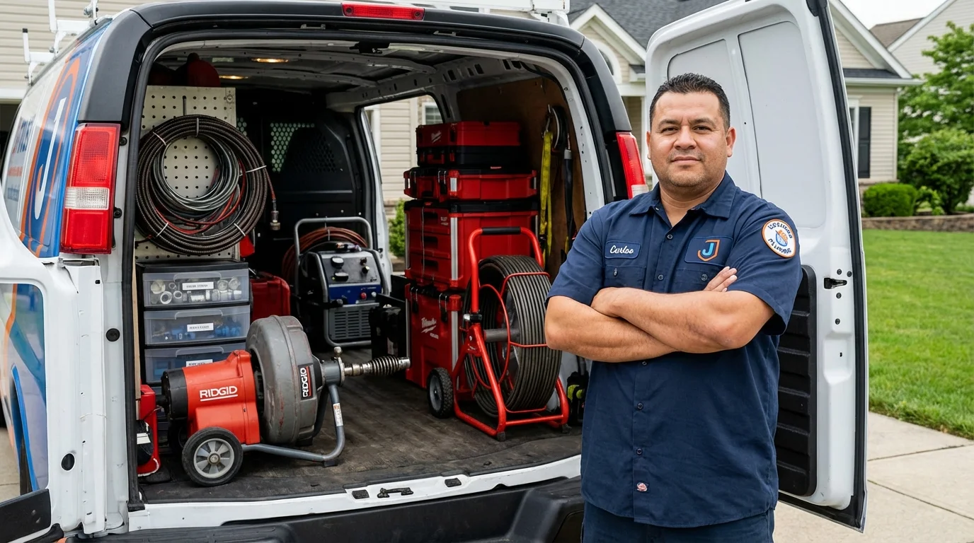 Professional drain cleaning equipment and Johns Plumbing LLC plumber in Wellsboro