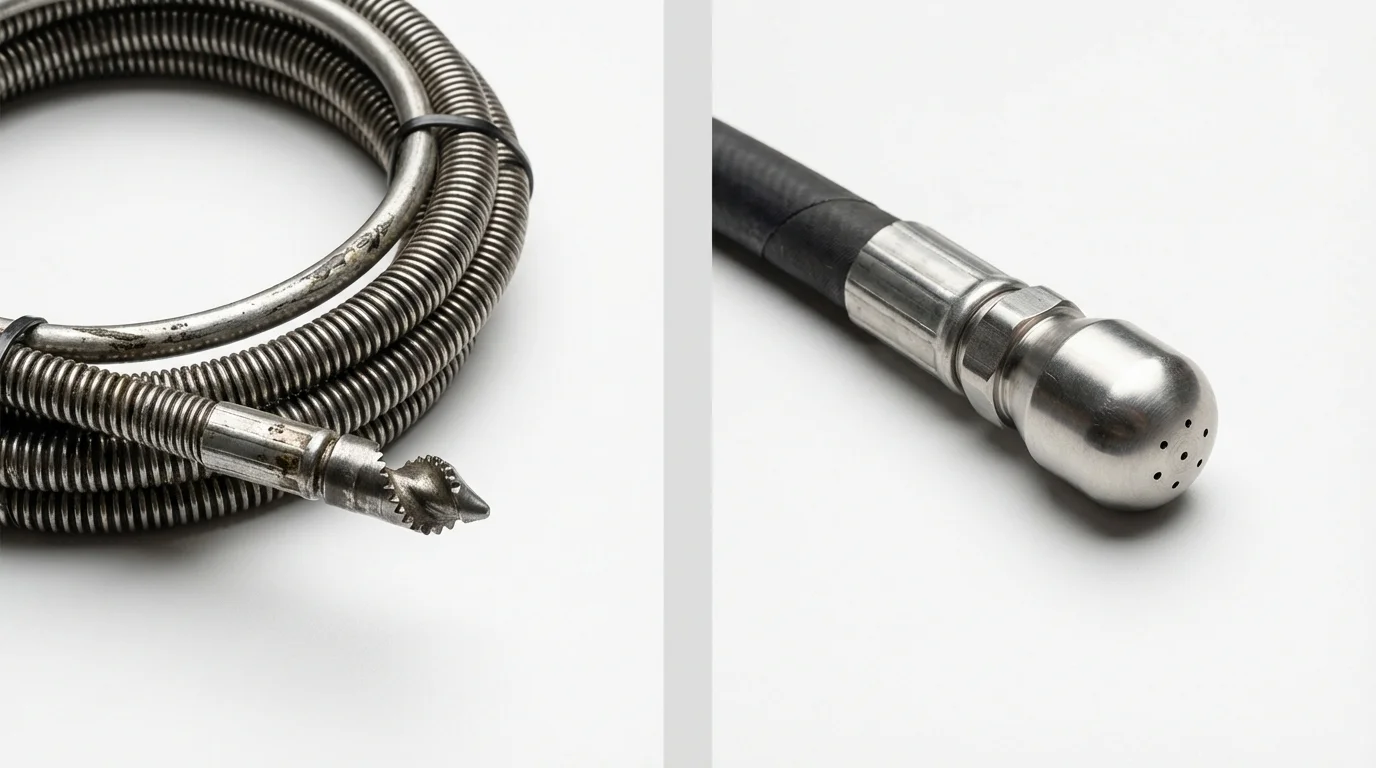 Drain snake cable and hydro jetting nozzle used for drain cleaning in Wellsboro, PA
