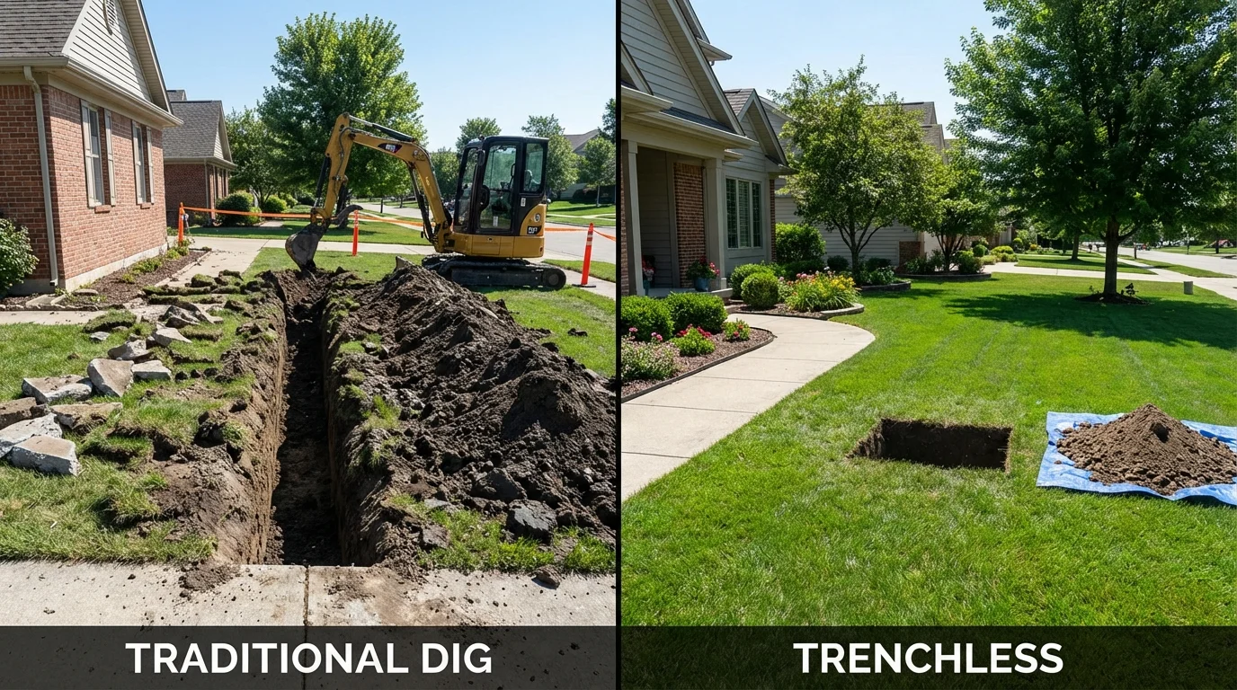 Trenchless sewer repair with minimal yard damage versus traditional excavation in Wellsboro, PA